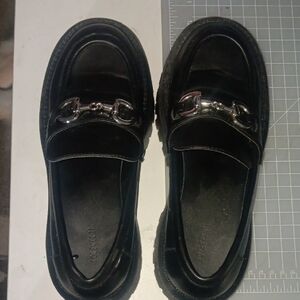 Forever 21 Black Loafers with Silver Chain Detail